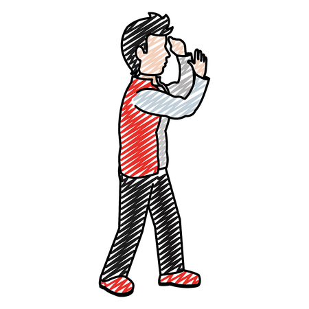 doodle nice man with hairstyle and casual clothesのイラスト素材