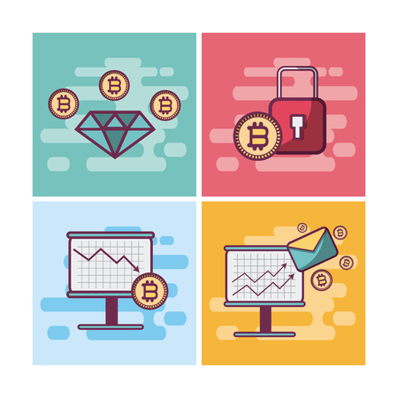 Set of bitcoins cards collection vector illustration graphic designのイラスト素材