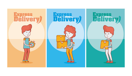 Set of delivery cards with courier cartoon vector illustration graphic designのイラスト素材
