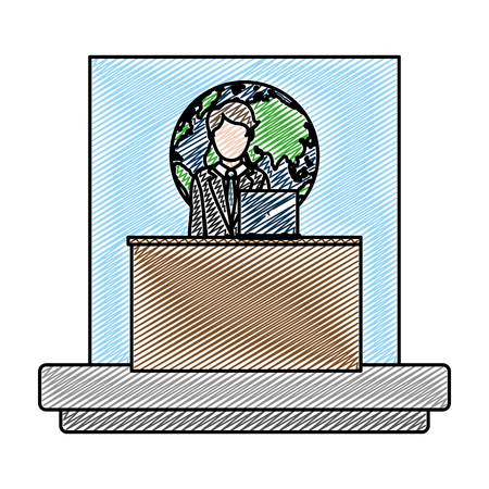 doodle professional man reporter news with laptop vector illustrationのイラスト素材