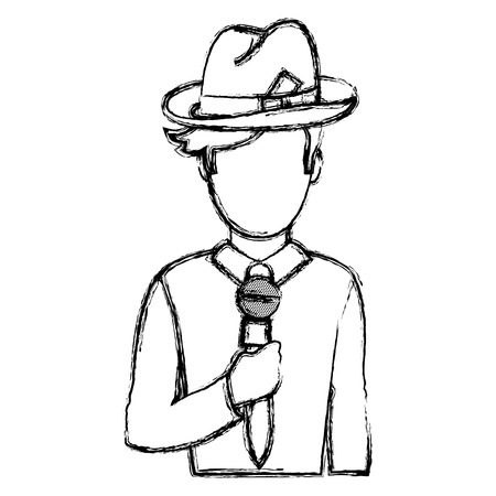 grunge nice journalist with hat and elegant clothes vector illustrationのイラスト素材