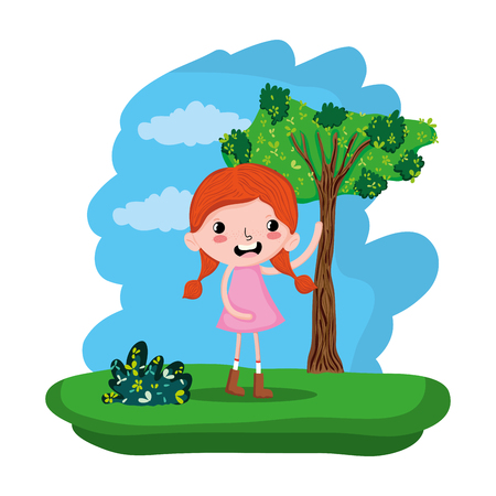 happy child girl in the forest reserve vector illustrationのイラスト素材