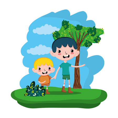 nice children boys in the forest reserve vector illustrationのイラスト素材