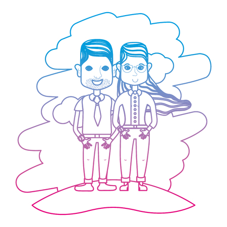 degraded line nice woman and man couple with casual clothes vector illustrationのイラスト素材