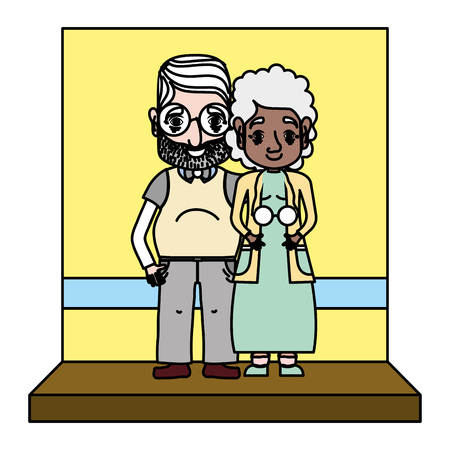 color cute woman and man elderly couple vector illustrationのイラスト素材