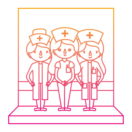 degraded line professional women nurses with medical uniform vector illustrationのイラスト素材