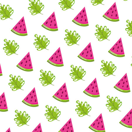 watermelon fruit and exotic plant background vector illustration
