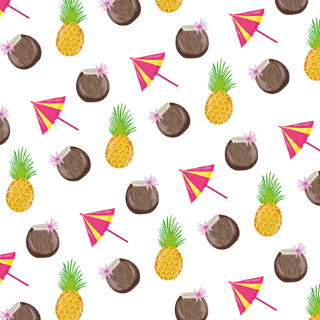 coconut beverage with umbrella and pineapple background vector illustrationのイラスト素材