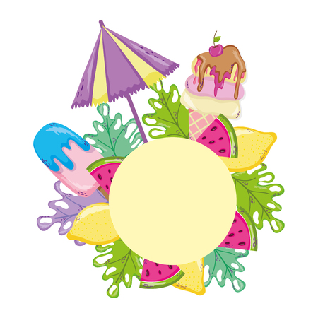 tropical plants leaves and exotic fruits vector illustrationのイラスト素材