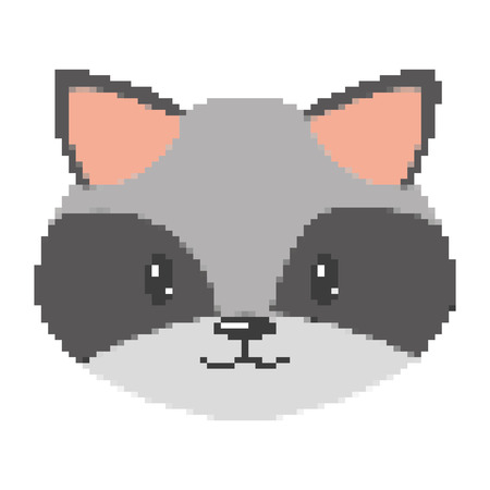 pixelated raccoon head wild animalのイラスト素材
