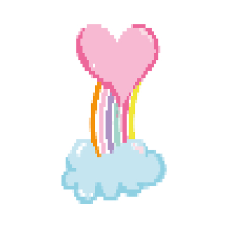 pixelated heart with nature rainbow and cloud vector illustrationのイラスト素材