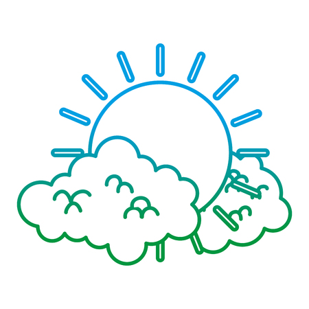 degraded line bright sun weather and fluffy clouds vector illustrationのイラスト素材