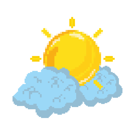 pixelated bright sun weather and fluffy cloudsのイラスト素材