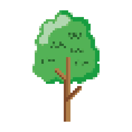 pixelated nature tree leaves with stalk style vector illustrationのイラスト素材