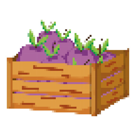 pixelated healthy onion vegetables inside wood basket vector illustrationのイラスト素材