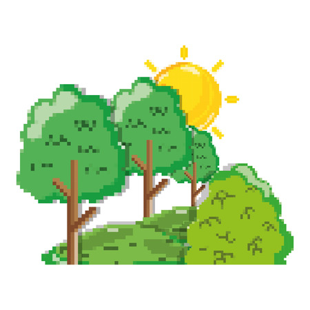 pixelated sun weather and exotic treesのイラスト素材