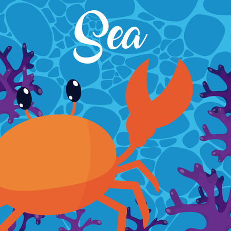 Crab under sea with reefs cute cartoons vector illustration graphic designのイラスト素材