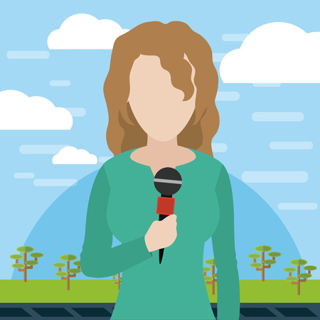 Woman journalist reporter with microphone avatar cartoon vector illustration graphic designのイラスト素材
