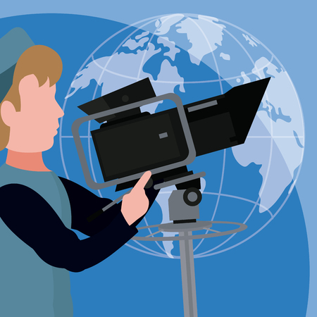 News cameraman around the world cartoon vector illustration graphic designのイラスト素材