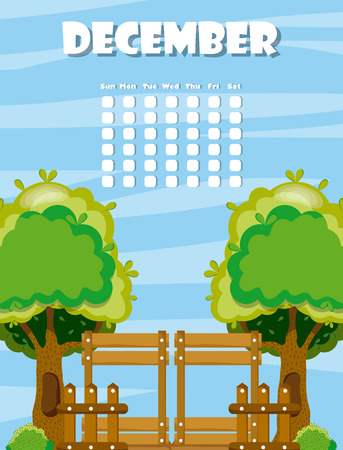 December calendar with cute farm and nature cartoons vector illustration graphic designのイラスト素材