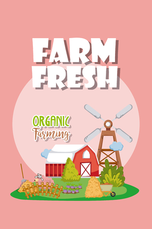 Farm wooden house with cute animals cartoons vector illustration graphic designのイラスト素材