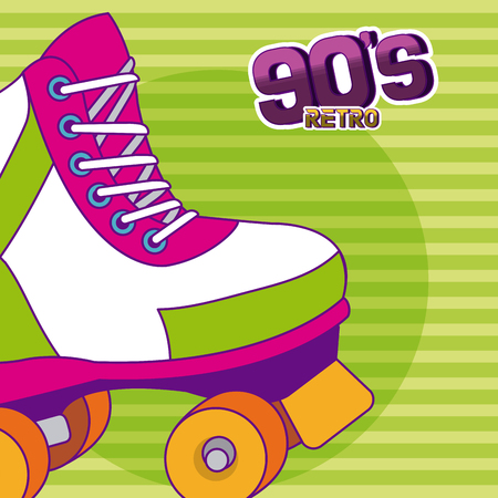 90s retro cartoons with rolling skates over striped background vector illustration graphic designのイラスト素材