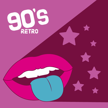 90s retro cartoons with mouth and stars vector illustration graphic designのイラスト素材