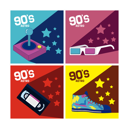 Set of 90s cartoons elements collection vector illustration graphic designのイラスト素材
