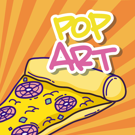 Pop art cartoons with pizza fast food over striped background vector illustration graphic designのイラスト素材