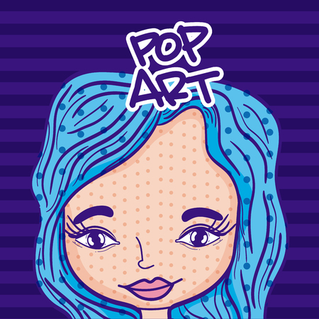 Pop art with beautiful girl cartoons over blue background vector illustration graphic designのイラスト素材