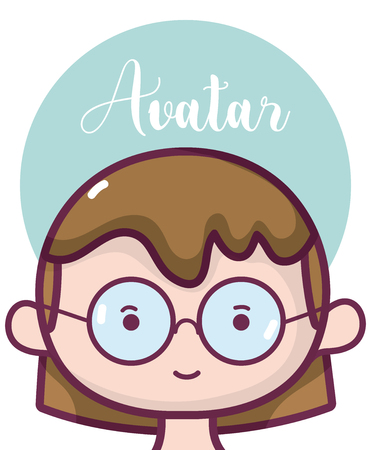 Woman avatar profile with glasses and brown hair vector illustration graphic designのイラスト素材