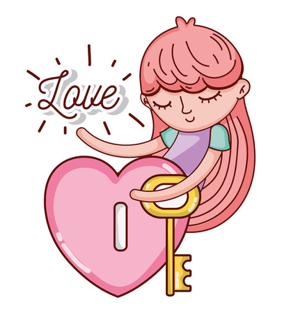 Beautiful girl with lovely heart tender cartoons vector illustration graphic designのイラスト素材