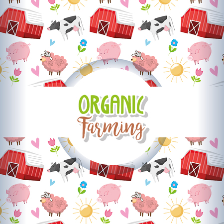 Organic farming background with cartoons vector illustration graphic designのイラスト素材