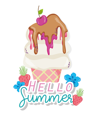 Hello summer delicious ice cream cartoons vector illustration graphic designのイラスト素材