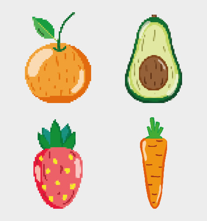 Set of natural fruits pixelated cartoons vector illustration graphic designのイラスト素材