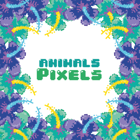 Animals pixels with flowers frame vector illustration graphic designのイラスト素材