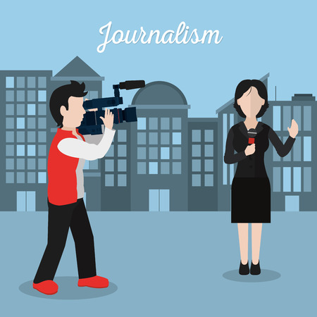 Journalist transmitting live at city vector illustration graphic designのイラスト素材
