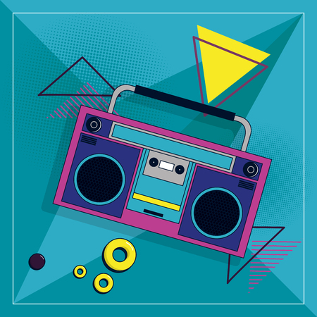 90s retro radio stereo cartoon element vector illustration graphic design vector illustration graphic designのイラスト素材