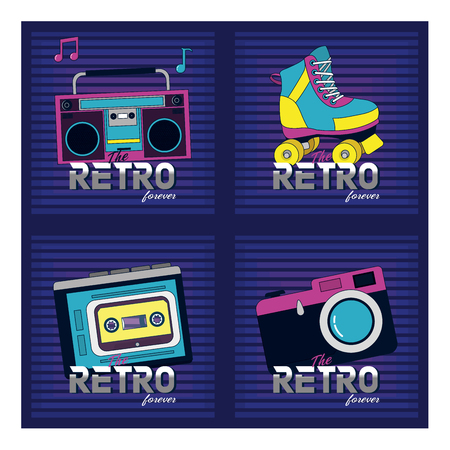 Set of retro pop cards collection vector illustration graphic designのイラスト素材
