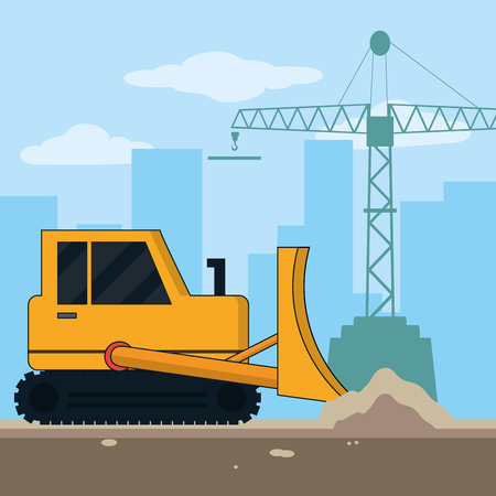 Construction backhoe and elements in building zone vector illustration graphic designのイラスト素材