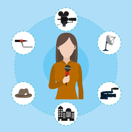 Journalist with journalism devices round icons vector illustration graphic designのイラスト素材