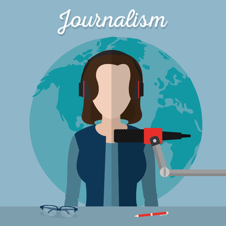Journalist with microphone around the world vector illustration graphic designのイラスト素材