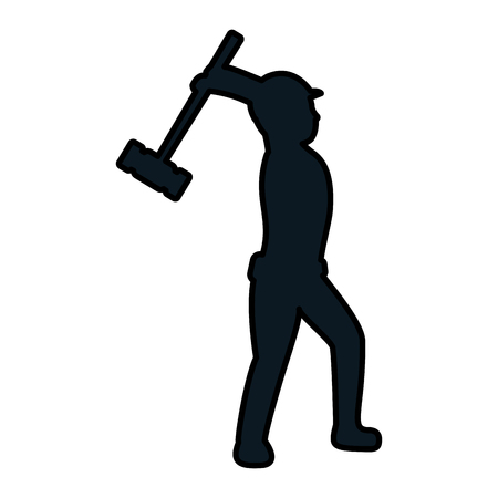 color pictogram laborer with mallet equipment maintenance vector illustrationのイラスト素材