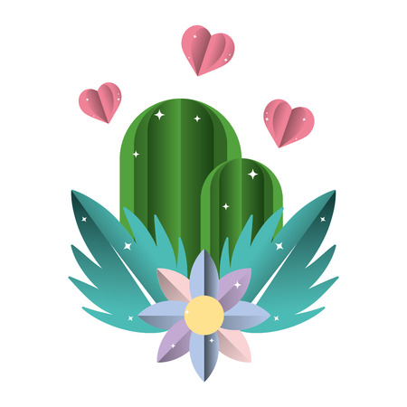 ecology mountains with hearts and flowers plants vector illustrationのイラスト素材