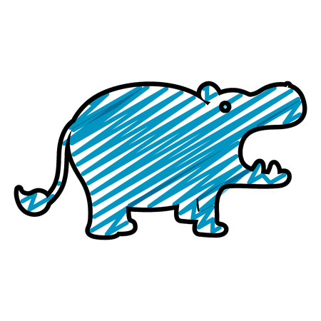doodle silhouette hippopotamus safari wild animal vector illustrationのイラスト素材