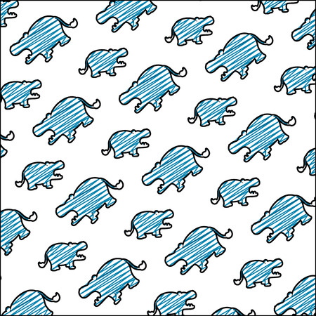 doodle silhouette hippopotamus safari animal background vector illustrationのイラスト素材
