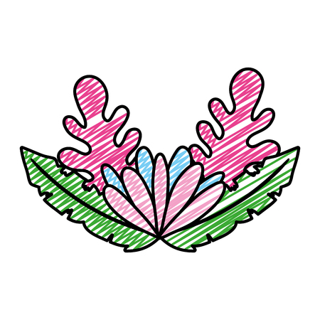 doodle cute flower with exotic plants leaves vector illustrationのイラスト素材