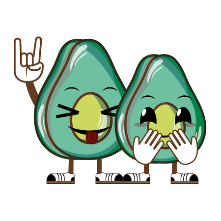 couple delicious avocado fruit vector illustrationのイラスト素材