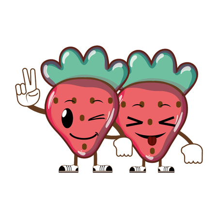 couple delicious strawberry fruit vector illustrationのイラスト素材