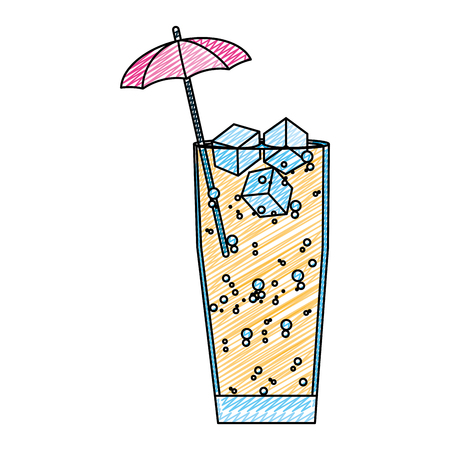 doodle delicious cold beverage glass with umbrella vector illustrationのイラスト素材